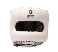 SHARK BOXING Casque de boxe Ranger avec barre | cuir finition mate | Intérieur en daim antidérapant | Double rembourrage avant | Casque Sparring Boxe | Marque espagnole (Blanc, S/M)