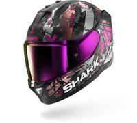 Shark Casque Intégral SKWAL i3 Hellcat Mat Noir Chrome Rose - Taille S | HE0829EKUVS - Coque Lexan, pare-soleil, Pinlock inclus, feux stop actifs, écran optique 1, intercom SENA, design Hellcat