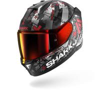 Shark Casque Intégral SKWAL i3 Hellcat Mat Noir Chrome Rouge - Taille S | HE0829EKURS - Coque Lexan, pare-soleil, Pinlock inclus, feux stop actifs, écran optique 1, intercom SENA, design Hellcat