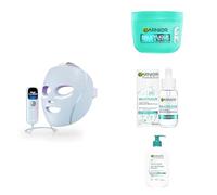 Shark Cryoglow x Garnier - Routine de soin du visage comprenant Masque LED avec technologie de refroidissement du contour des yeux + Coffret Routine Pure Active (nettoyant, sérum, crème sorbet)