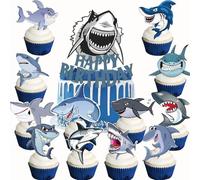 Shark Cupcake décoration,Cupcake Toppers des Dents de Requin Topper de Gâteau de Requin Anniversaire Pailletté Anniversaire Gateau Decoration Enfants Fête Deco Gateau Baptême de bébé 13 Pièces