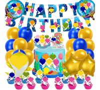 Shark Décoration d'anniversaire 3 ans, ensemble de ballons en latex, bannière Happy Birthday, animaux marins, requin, ballons en aluminium pour enfants, garçons, filles, décoration de fête