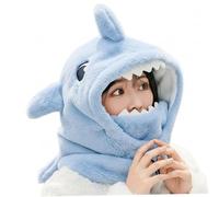 Shark Hat Bonnet en peluche, masque de ski avec couverture complète du visage, animal mignon, housse de casque ski, capuche pour sports d'hiver, cosplay et cadeaux, bleu, bonnet, req