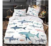 Shark Illustrations Linge de Lit Microfibre Résistante 3D Imprimée 3 Pièces Taie Ultra Douce Coon Marine Life Parure de Lit Confortable Hypoallergique for Enfants Garçons Ado Double（200x200cm）