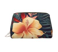 Shark in The Sea Trousse de maquillage en cuir de grande capacité, trousse de rangement de voyage, double usage, trousse de toilette et trousse de maquillage, Motif fleurs tropicales., Taille unique