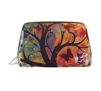 Shark in The Sea Trousse de maquillage en cuir de grande capacité, trousse de rangement de voyage, double usage, trousse de toilette et trousse de maquillage, Arbre avec papillons, Taille unique