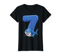 Shark Numéro 7 Anniversaire Océan Fête pour Enfants 7ème Plage Sept T-Shirt Graphique avec Valeur, Femme, Noir, XS