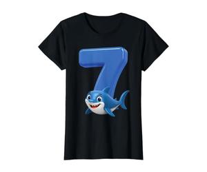 Shark Numéro 7 Anniversaire Océan Fête pour Enfants 7ème Plage Sept T-Shirt Graphique avec Valeur, Femme, Noir, XS