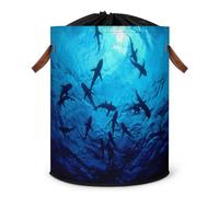 Shark Ocean Grand panier à linge pliable avec couvercle à cordon de serrage Motif requin