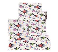 Shark Papier Cadeau - 6 Feuilles Of Blanc With Sharks, Ballons, Et Gâteaux Anniversaire Wraps Pour Kids, Men, Women Noël Holiday Événements Fête Prénatale Fille Garçon Neutral