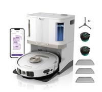 Shark PowerDetect Aspirateur Robot Laveur avec Base autovideuse et nettoyante de 60 Jours - Navigation 3D LiDAR - Wi-FI/App - 4 tampons Anti-microbiens, 2 Cartouches Anti-odeurs, 2 brosses - Blanc