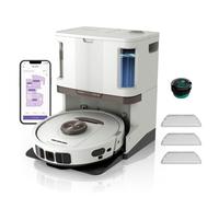 Shark PowerDetect Aspirateur Robot Laveur avec Base autovideuse et nettoyante de 60 Jours - Navigation 3D LiDAR - WiFi/App - 4 tampons Anti-microbiens, 1 Cartouche Anti-odeurs, 2 brosses - Blanc Moka