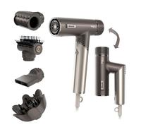 Shark sèche-Cheveux SpeedStyle Pro Flex Ultra-performant et Ultra-Rapide, 4 Embouts de coiffage, léger, ionique, sans dommage Thermique, poignée Pliable, Tous Types de Cheveux, Moka Argent HD542EU