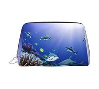 Shark Swimming Under The Sea Organiseur de maquillage portable pour femme, Argenté., Taille unique, Trousse de toilette