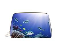 Shark Swimming Under The Sea Organiseur de maquillage portable pour femme, doré, Taille unique, Trousse de toilette