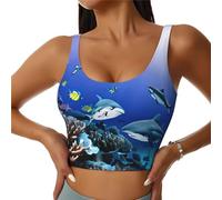 Shark Swimming Under The Sea Print Gilet de sport pour femme avec coussinets amovibles doux et confortable pour course à pied yoga gym, noir, Taille S