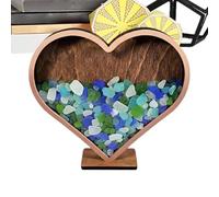 Shark Tooth Holder -30cm Specimen Box | Wooden Seashell Display Case Heart Shaped Desk Decor Shark Tooth Coral Specimen Holder With Clear Window, Decorative Storage Box For Home Office Living Room S