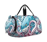 Shark Vs Animal Sea Sac de sport pour fille avec compartiment à chaussures Grande capacité Sac de nuit pour l'école, le sport, les voyages