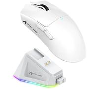 Shark X11 Gaming Attack Souris ultra légère (62 g), trimode (2,4 G/USB-C/BT), compatible avec PC, ordinateur portable et consoles + station de charge RVB (blanc)
