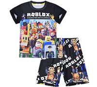 SharkBebe Ensemble de pyjama en coton pour garçon à manches courtes, pyjama de jeu gris, taille 6-12 ans, Noir , 10-11 ans