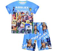 SharkBebe Ensemble de pyjama en coton pour garçon à manches courtes, pyjama de jeu gris, taille 6-12 ans, bleu, 10-11 ans