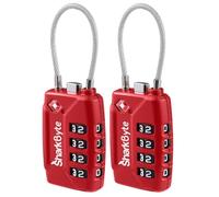 SharkByte Cadenas à bagages approuvés par la TSA | Combo à 4 chiffres (combinaisons 10 K) | Valise sécurisée, sacs de sport et plus encore (lot de 2) - Rouge