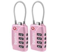 SharkByte Cadenas pour bagage approuvés par la TSA | Fil, combinaison 4 chiffres (10 000 combinaisons) | Valise sécurisée & sacs de sport (lot de 2) Rose