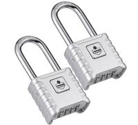 SharkByte Lot de 2 cadenas à combinaison à anse longue - Résistants aux intempéries - 52 mm - 4 chiffres - En acier inoxydable - Antirouille et réinitialisable - Pour portail, clôture, garage, abri de