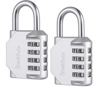 SharkByte Lot de 2 cadenas à combinaison robustes - Cadenas d'extérieur à 4 chiffres résistant aux intempéries, sans clé réinitialisable pour salle de sport, école, casier, abri de jardin, boîte à
