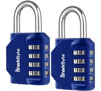 SharkByte Lot de 2 cadenas à combinaison robustes - Cadenas d'extérieur à 4 chiffres résistant aux intempéries, serrure réinitialisable sans clé pour salle de sport, école, casier, abri de jardin