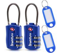 SharkByte Lot de 2 cadenas fins approuvés par la TSA, cadenas à combinaison de sécurité à 3 chiffres avec étiquettes, câble flexible, cadenas de voyage, serrures de valise, sac, casier de gym, petit