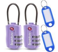 SharkByte Lot de 2 cadenas fins approuvés par la TSA, cadenas à combinaison de sécurité à 3 chiffres avec étiquettes, câble flexible, cadenas de voyage, serrures de valise, sac, casier de gym, petit
