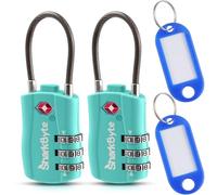 SharkByte Lot de 2 cadenas fins approuvés par la TSA, cadenas à combinaison de sécurité à 3 chiffres avec étiquettes, câble flexible, cadenas de voyage, serrures de valise, sac, casier de gym, petit