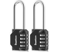 SharkByte Lot de 2 cadenas longs [anse de 6,6 cm] Cadenas à combinaison robuste à 4 cadrans, résistant aux intempéries pour salle de sport, école, casier, abri de jardin, garage, clôture, moraillon