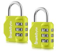 SharkByte Lot de 2 petits cadenas à combinaison de sécurité à 3 cadrans résistant aux intempéries pour valises, valises, sacs de voyage, casiers de gym, cadenas à code