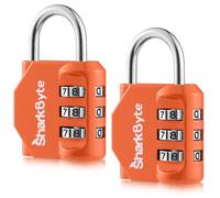 SharkByte Lot de 2 petits cadenas à combinaison de sécurité à 3 cadrans résistant aux intempéries pour valises, valises, sacs de voyage, casiers de gym, cadenas à code
