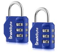 SharkByte Lot de 2 petits cadenas à combinaison de sécurité à 3 cadrans résistant aux intempéries pour valises, valises, sacs de voyage, casiers de gym, cadenas à code
