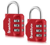 SharkByte Lot de 2 petits cadenas à combinaison de sécurité à 3 cadrans résistant aux intempéries pour valises, valises, sacs de voyage, casiers de gym, cadenas à code