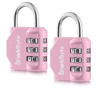 SharkByte Lot de 2 petits cadenas à combinaison de sécurité à 3 cadrans résistant aux intempéries pour valises, valises, sacs de voyage, casiers de gym, cadenas à code