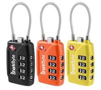 SharkByte Lot de 3 cadenas à combinaison approuvés par la TSA - Cadenas de sécurité à combinaison de voyage à 4 cadrans en fil de câble flexible pour valises, serrures à bagages, valise, sac de voyage
