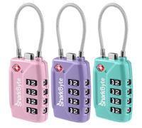 SharkByte Lot de 3 cadenas à combinaison approuvés par la TSA - Cadenas de sécurité à combinaison de voyage à 4 cadrans en fil de câble flexible pour valises, serrures à bagages, valise, sac de voyage