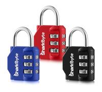 SharkByte Lot de 3 petits cadenas à combinaison à 3 chiffres, cadenas de sécurité extérieur résistant aux intempéries pour valises, sacs de voyage, casiers de gym, vélos et cadenas à code de rangement