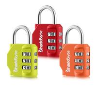 SharkByte Lot de 3 petits cadenas à combinaison à 3 chiffres, cadenas de sécurité extérieur résistant aux intempéries pour valises, sacs de voyage, casiers de gym, vélos et cadenas à code de rangement