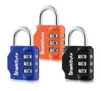 SharkByte Lot de 3 petits cadenas à combinaison à 3 chiffres, cadenas de sécurité extérieur résistant aux intempéries pour valises, sacs de voyage, casiers de gym, vélos et cadenas à code de rangement
