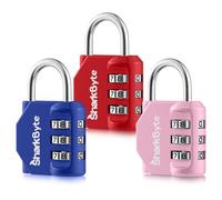 SharkByte Lot de 3 petits cadenas à combinaison à 3 chiffres, cadenas de sécurité extérieur résistant aux intempéries pour valises, sacs de voyage, casiers de gym, vélos et cadenas à code de rangement