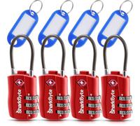 SharkByte Lot de 4 cadenas à combinaison approuvés par la TSA, à combinaison de sécurité à 3 cadrans avec étiquettes, fil de câble flexible, cadenas de voyage, serrures de valise, sac, serrure de gym
