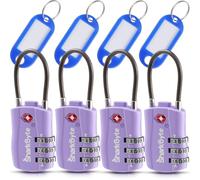 SharkByte Lot de 4 cadenas à combinaison approuvés par la TSA, à combinaison de sécurité à 3 cadrans avec étiquettes, fil de câble flexible, cadenas de voyage, serrures de valise, sac, serrure de gym