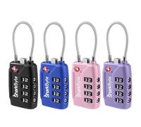 SharkByte Lot de 4 cadenas à combinaison approuvés par la TSA - Cadenas de sécurité à combinaison de voyage à 4 cadrans en fil de câble flexible pour valises, serrures à bagages, valise, sac de voyage