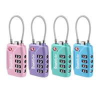 SharkByte Lot de 4 cadenas à combinaison approuvés par la TSA - Cadenas de voyage à câble flexible pour valises, bagages, sacs à dos et plus encore