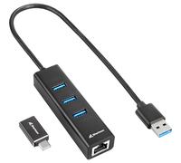 Sharkoon "3-Port USB 3.2 Gen 1 Aluminum Hub + RJ45 Ethernet , Station d''accueil"